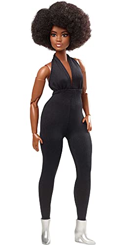 Barbie Signature Barbie Looks Doll (Curvy, Brunette) Fully Posable Fashion Doll Wearing Black Jumpsuit, Gift for Collectors