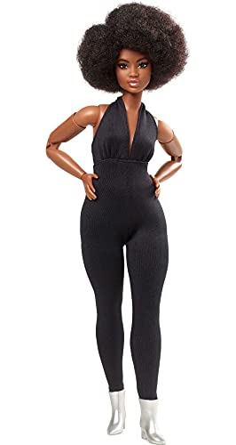 Barbie Signature Barbie Looks Doll (Curvy, Brunette) Fully Posable Fashion Doll Wearing Black Jumpsuit, Gift for Collectors