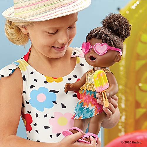 Baby Alive Sunshine Snacks Doll, Eats and Poops, Summer-Themed Waterplay Baby Doll, Ice Pop Mold, Toy for Kids Ages 3 and Up, Black Hair