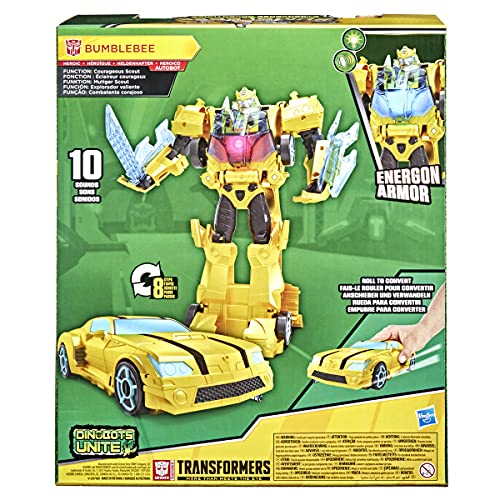 Hasbro Transformers Toys Bumblebee Cyberverse Adventures Dinobots Unite Roll N’ Change Bumblebee Push-to-Convert Action Figure, 6 and Up, 10-inch F2730