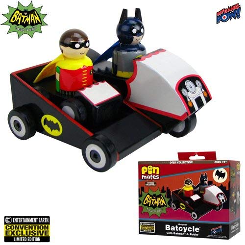 Batman TV Series Original Batcycle with Batman and Robin Wooden Collectible Pin Mates Set - Convention Exclusive