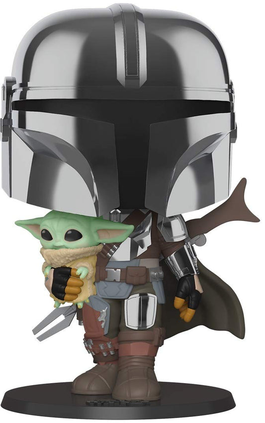 Funko Pop! Star Wars: The Mandalorian - 10 Inch Chrome Mandalorian with The Child, Multicolor