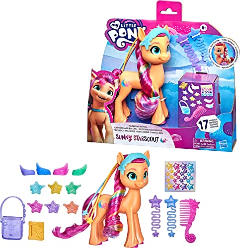 Hasbro My Little Pony: A New Generation Rainbow Reveal Sunny Starscout - 6-Inch Orange Pony Toy with Surprise Rainbow Braid and 17 Accessories, F1794