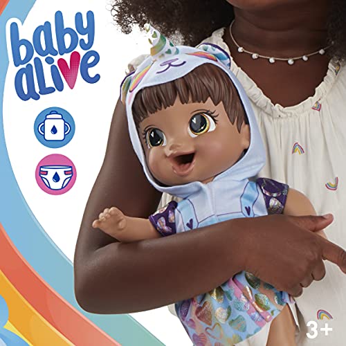 Baby Alive Tinycorns Doll, Panda Unicorn, Accessories, Drinks, Wets, Brown Hair Toy for Kids Ages 3 Years and Up