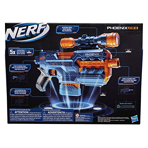 Nerf Elite 2.0 Phoenix CS-6 Motorized Blaster, 12 Official Nerf Darts, 6-Dart Clip, Scope, Tactical Rails, Barrel and Stock Attachment Points