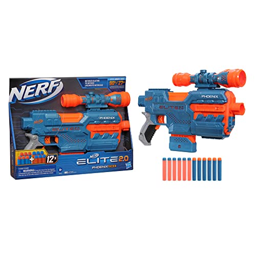 Nerf Elite 2.0 Phoenix CS-6 Motorized Blaster, 12 Official Nerf Darts, 6-Dart Clip, Scope, Tactical Rails, Barrel and Stock Attachment Points