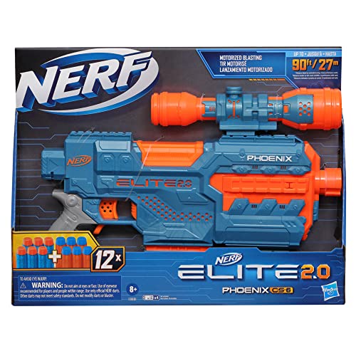 Nerf Elite 2.0 Phoenix CS-6 Motorized Blaster, 12 Official Nerf Darts, 6-Dart Clip, Scope, Tactical Rails, Barrel and Stock Attachment Points