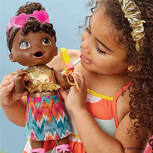 Baby Alive Sunshine Snacks Doll, Eats and Poops, Summer-Themed Waterplay Baby Doll, Ice Pop Mold, Toy for Kids Ages 3 and Up, Black Hair