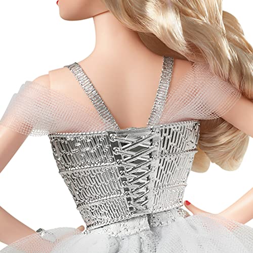 Barbie Signature 2021 Holiday Barbie Doll (12-inch, Blonde Wavy Hair) in Silver Gown, with Doll Stand and Certificate of Authenticity, Gift for 6 Year Olds and Up