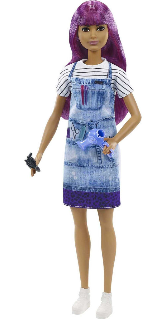 Barbie Salon Stylist Doll (12-in) with Purple Hair, Tie-dye Smock, Striped Tee, Blow Dryer & Comb Accessories, Great Gift for Ages 3 Years Old & Up