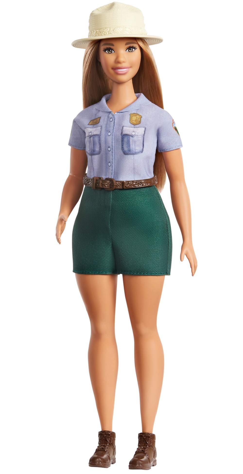 Barbie 12-in/30.40-cm Blonde Curvy Park Ranger Doll with Ranger Outfit Including Denim Shirt, Green Khaki Shorts, Brown Belt, Brown Boots & Straw Hat; for Ages 3 Years Old & Up