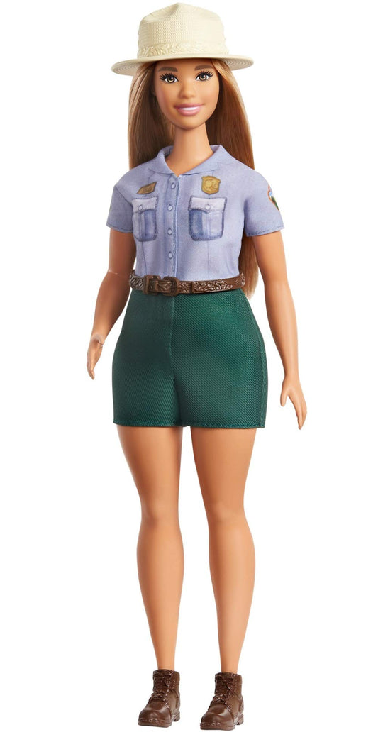 Barbie 12-in/30.40-cm Blonde Curvy Park Ranger Doll with Ranger Outfit Including Denim Shirt, Green Khaki Shorts, Brown Belt, Brown Boots & Straw Hat; for Ages 3 Years Old & Up