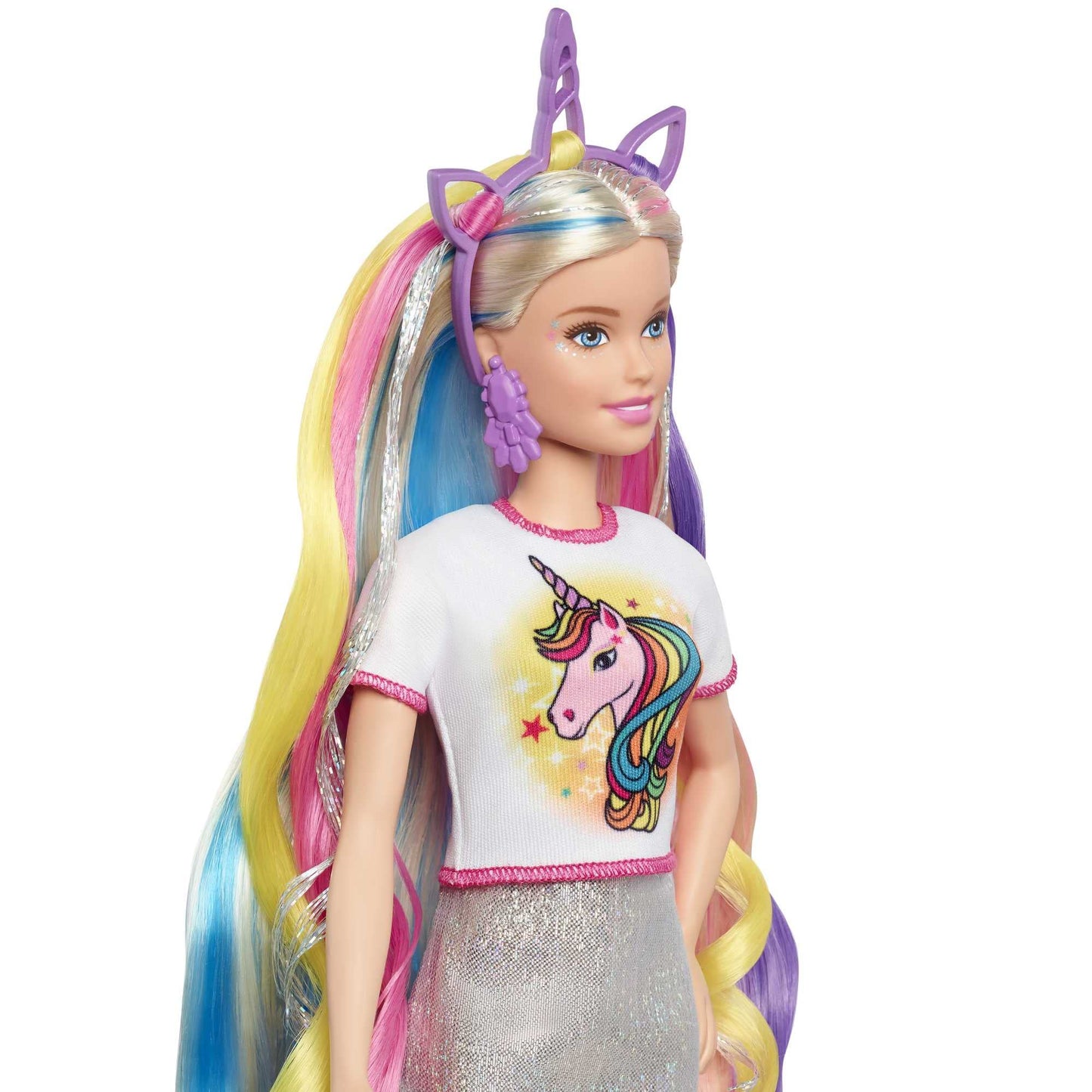 Barbie Fantasy Hair Doll, Blonde, with 2 Decorated Crowns, 2 Tops & Accessories for Mermaid and Unicorn Looks, Plus Hairstyling Pieces, for Kids 3 to 7 Years Old