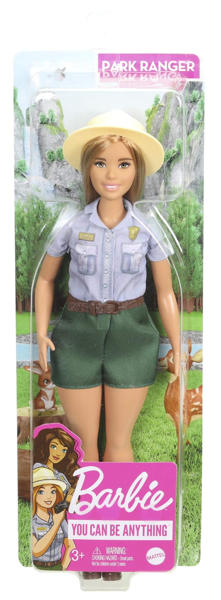 Barbie 12-in/30.40-cm Blonde Curvy Park Ranger Doll with Ranger Outfit Including Denim Shirt, Green Khaki Shorts, Brown Belt, Brown Boots & Straw Hat; for Ages 3 Years Old & Up