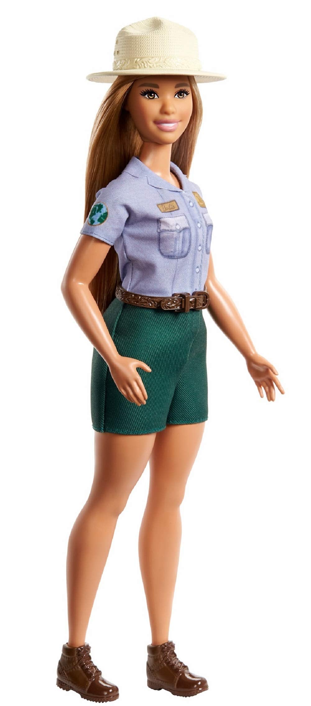 Barbie 12-in/30.40-cm Blonde Curvy Park Ranger Doll with Ranger Outfit Including Denim Shirt, Green Khaki Shorts, Brown Belt, Brown Boots & Straw Hat; for Ages 3 Years Old & Up