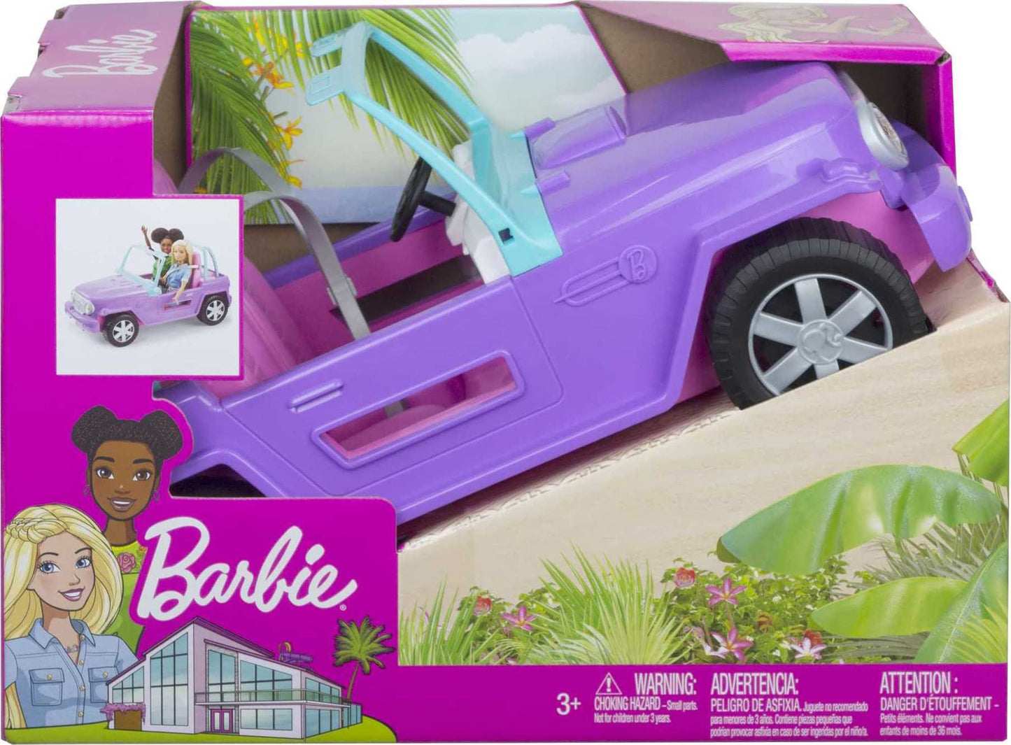 Barbie Off-Road Vehicle, Purple with Pink Seats and Rolling Wheels, 2 Seats, Gift for 3 to 7 Year Olds