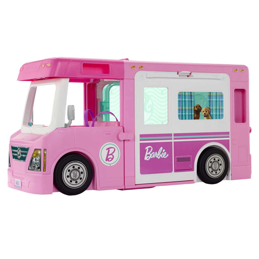 Barbie 3-in-1 DreamCamper Vehicle, approx. 3-ft, Transforming Camper with Pool, Truck, Boat and 50 Accessories, Makes a Great Gift for 3 to 7 Year Olds