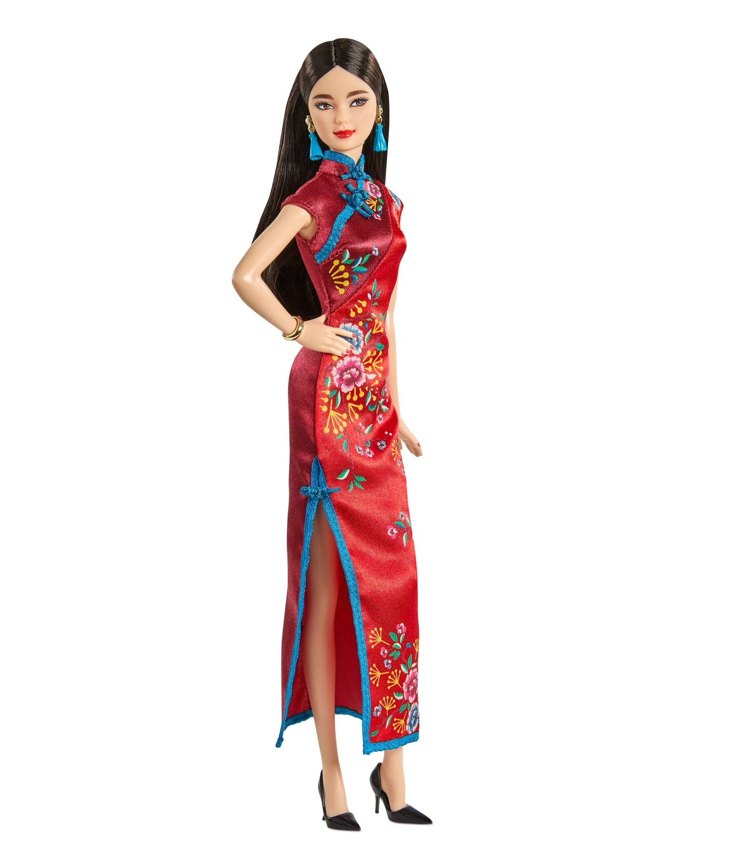 Barbie Signature Lunar New Year Doll (12-inch Brunette) Wearing Red Satin Cheongsam Dress with Accessories, Collectible Gift for Kids & Collectors