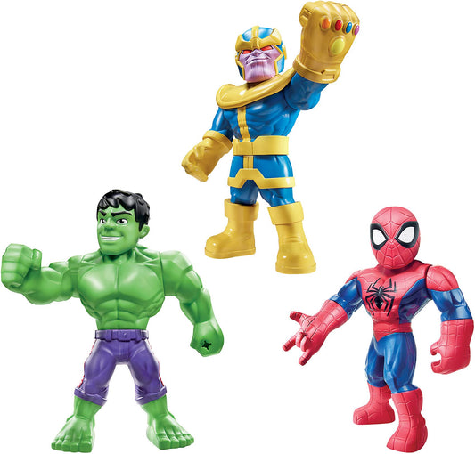 Playskool Heroes Marvel Super Hero Adventures Mega Mighties 10-Inch Figure 3 Pack, Thanos, Spider-Man, Hulk Toys for Ages 3 and Up