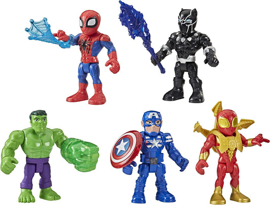 Playskool Heroes Marvel Super Hero Adventures 5-Inch Action Figure 5-Pack, Includes Captain America, Spider-Man, 5 Accessories, Ages 3 and Up