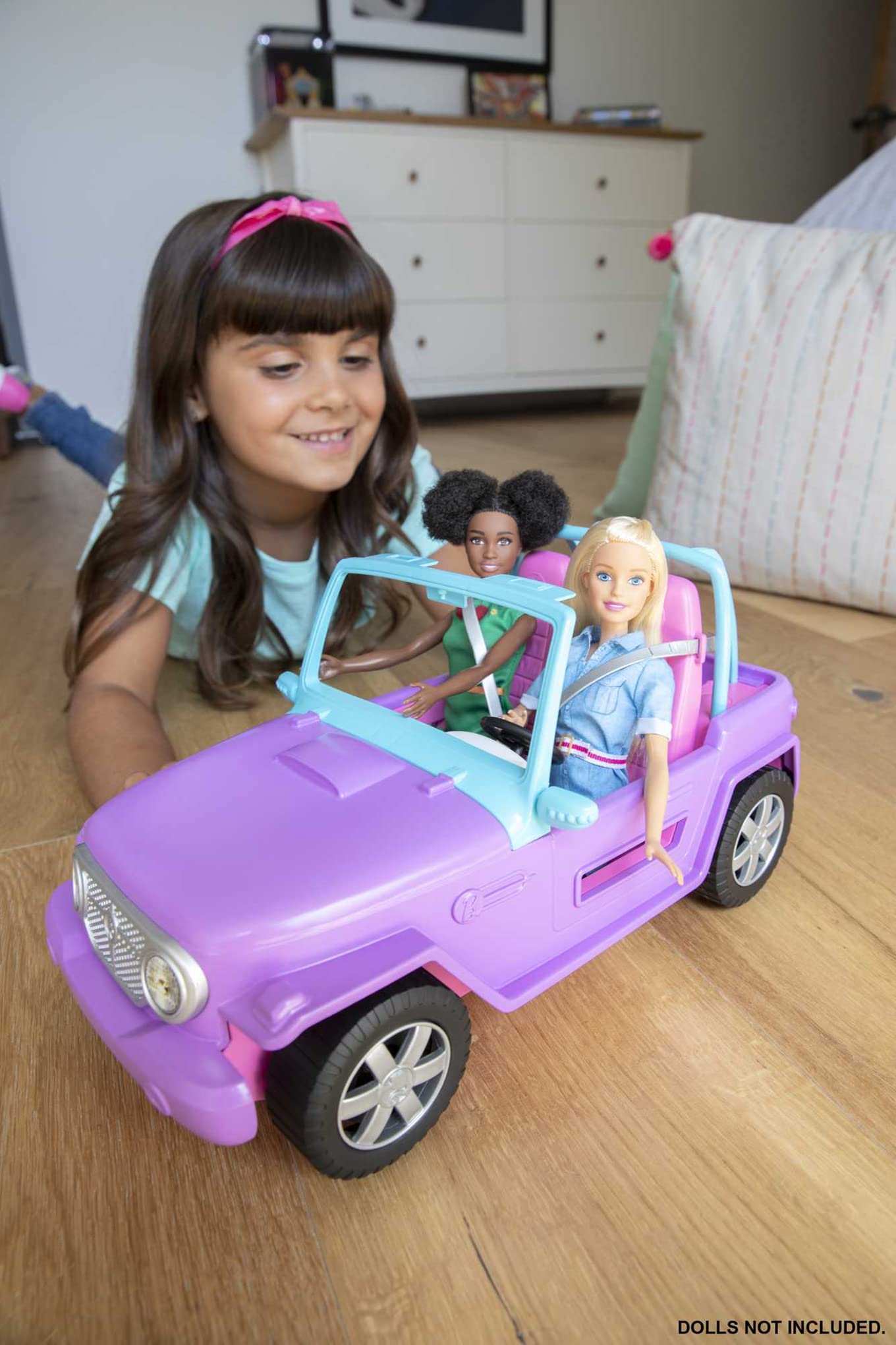 Barbie Off-Road Vehicle, Purple with Pink Seats and Rolling Wheels, 2 Seats, Gift for 3 to 7 Year Olds