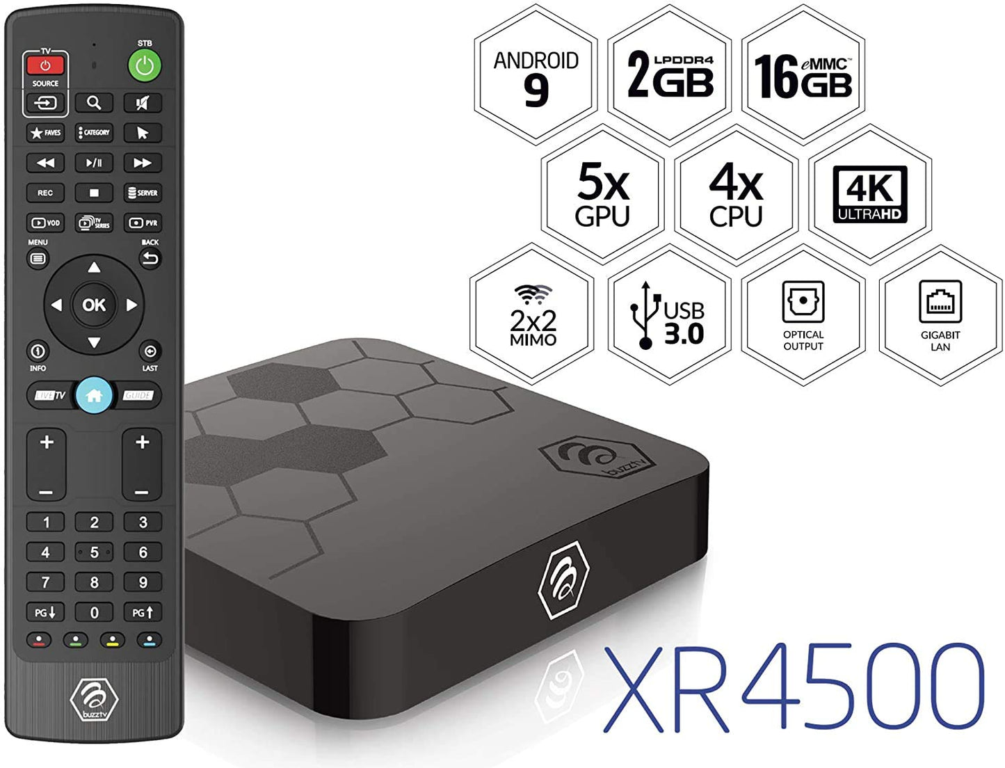 BuzzTV XR4500 & ARQ100 Bundle- Android 9 4K Ultra HD - 2GB Ram 16GB Storage