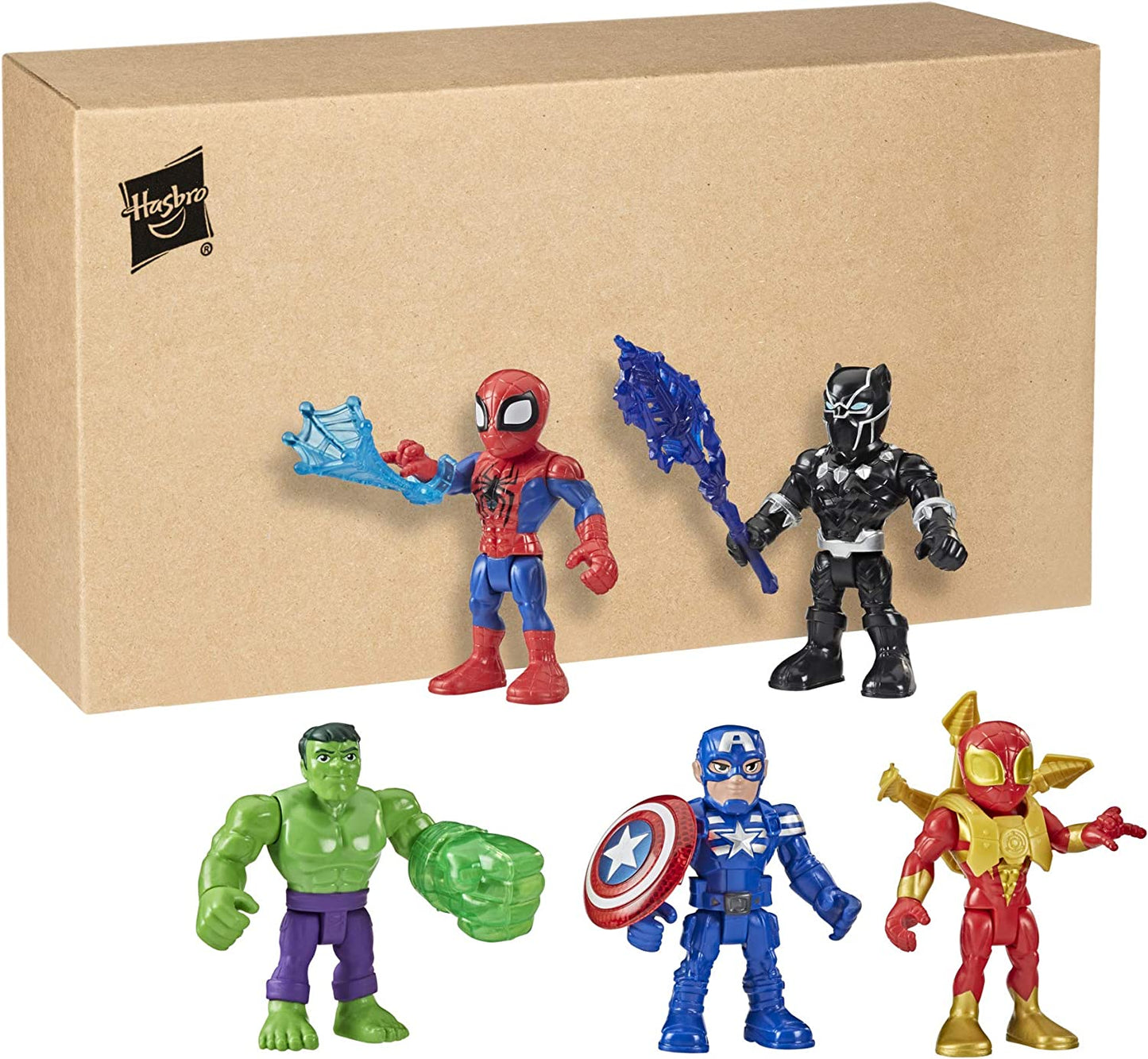 Playskool Heroes Marvel Super Hero Adventures 5-Inch Action Figure 5-Pack, Includes Captain America, Spider-Man, 5 Accessories, Ages 3 and Up