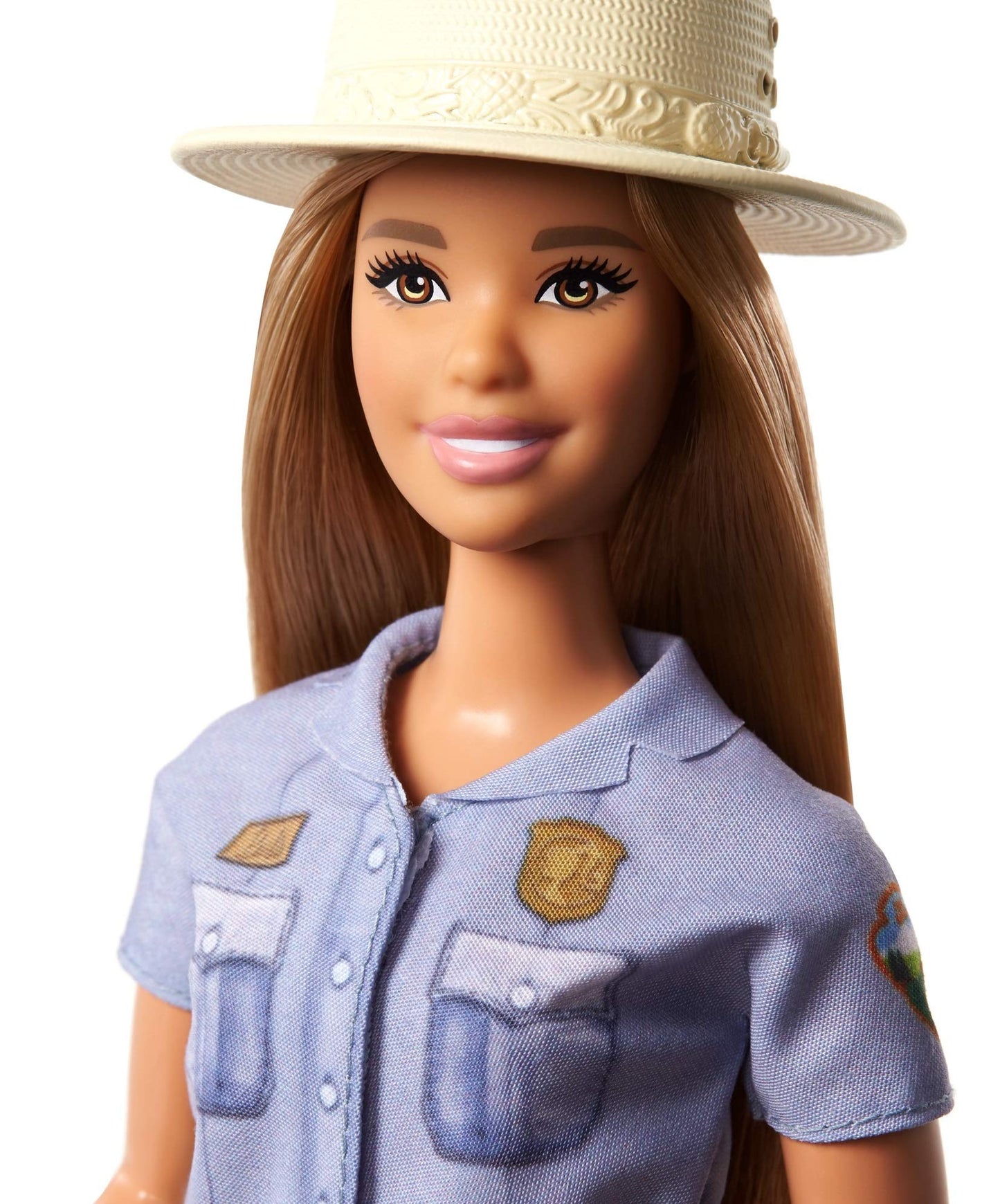 Barbie 12-in/30.40-cm Blonde Curvy Park Ranger Doll with Ranger Outfit Including Denim Shirt, Green Khaki Shorts, Brown Belt, Brown Boots & Straw Hat; for Ages 3 Years Old & Up