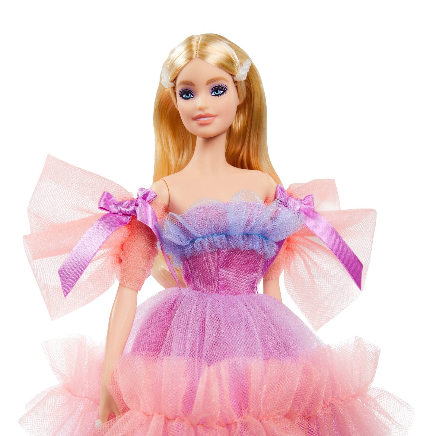 Barbie Birthday Wishes Doll (Blonde, 13-inch), Wearing Ruffled Gown, with Doll Stand and Certificate of Authenticity, Gift for 6 Year Olds and Up
