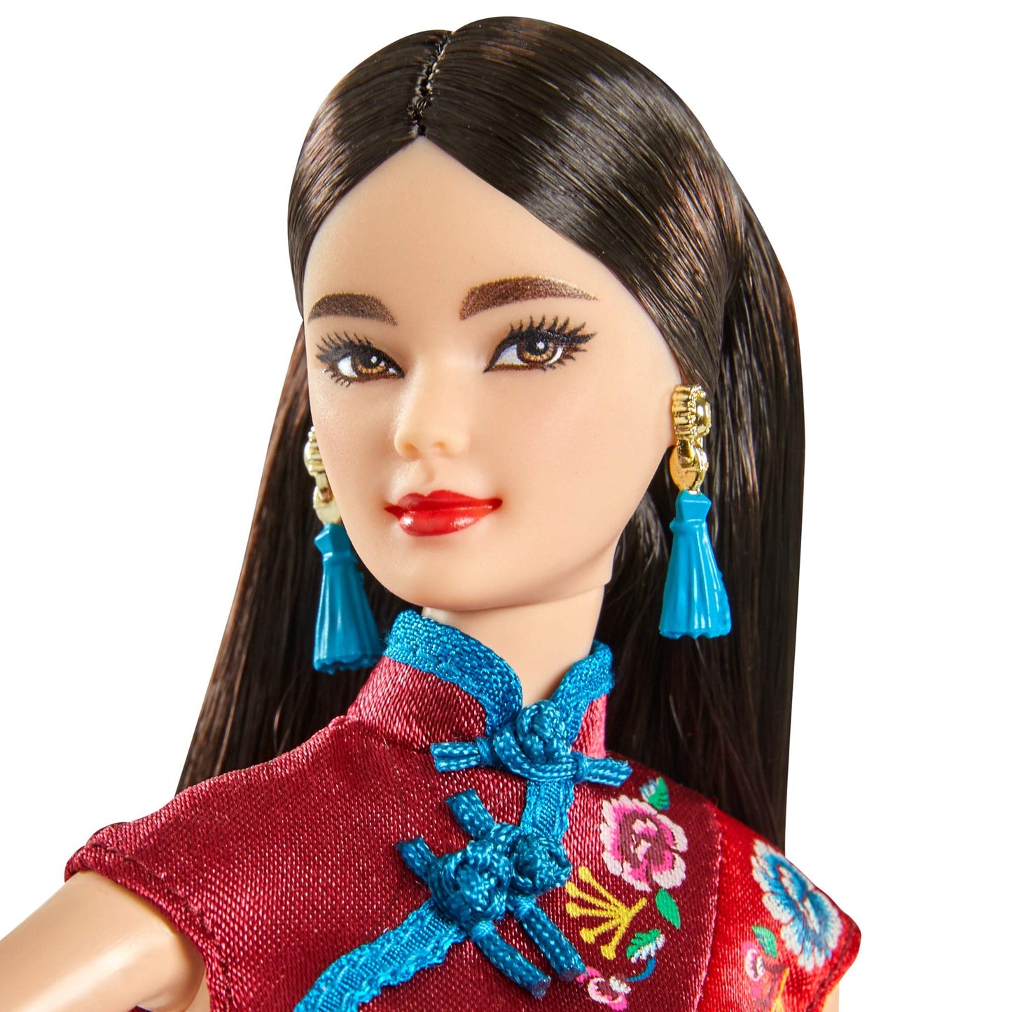 Barbie Signature Lunar New Year Doll (12-inch Brunette) Wearing Red Satin Cheongsam Dress with Accessories, Collectible Gift for Kids & Collectors