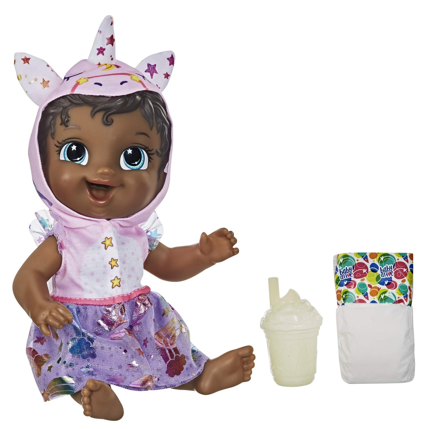 Hasbro Baby Alive Tinycorns Doll, Unicorn, Accessories, Drinks, Wets, Black Hair Toy for Kids Ages 3 Years and Up