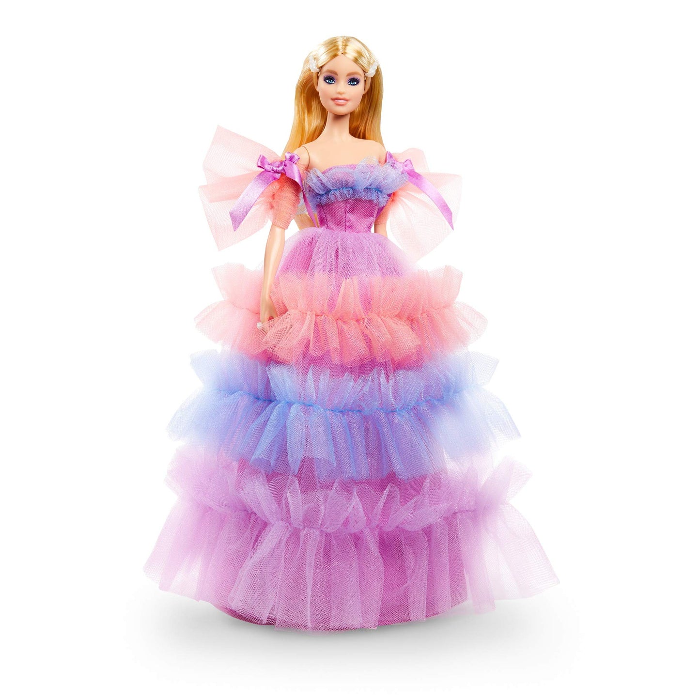 Barbie Birthday Wishes Doll (Blonde, 13-inch), Wearing Ruffled Gown, with Doll Stand and Certificate of Authenticity, Gift for 6 Year Olds and Up