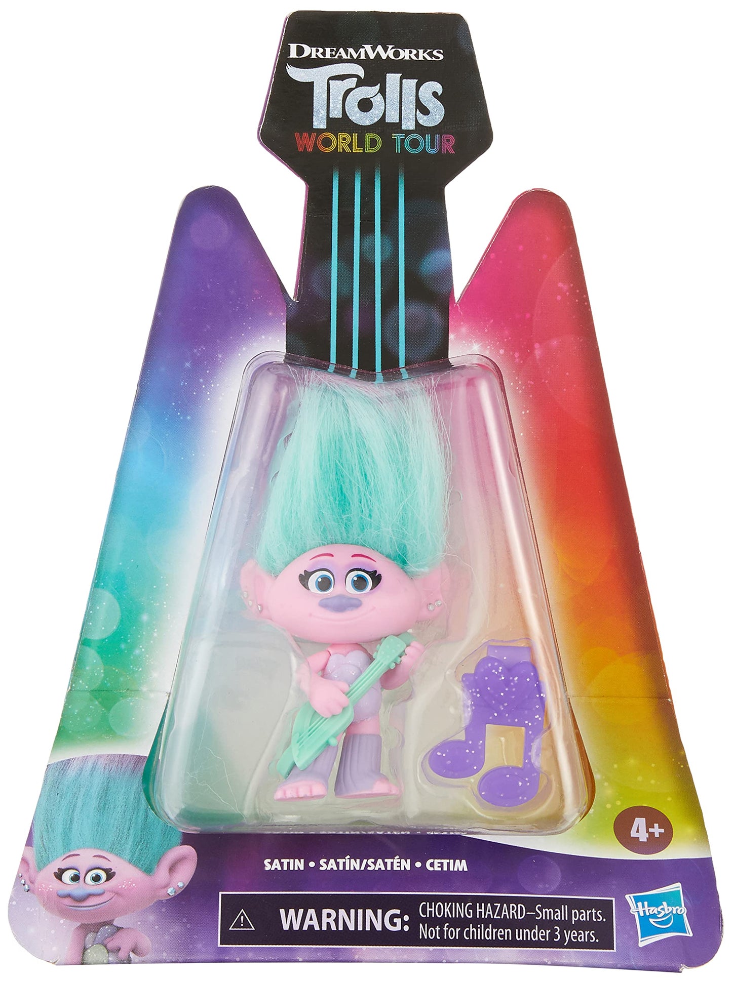 Hasbro DreamWorks Trolls World Tour Satin, Collectible Doll with Guitar Accessory and Hair Clip, Toy Figure Inspired by The Movie Trolls World Tour