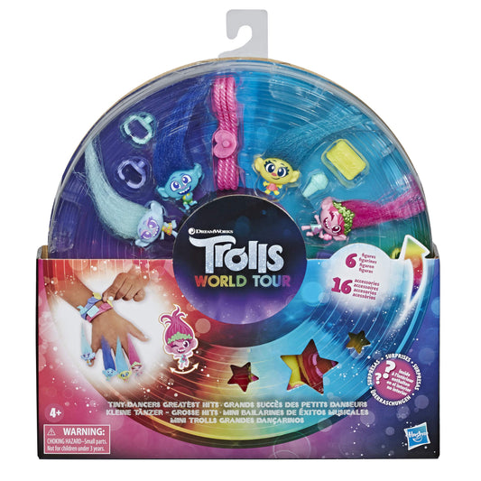 DreamWorks Trolls Tiny Dancers Greatest Hits, 6 Collector Figures, Necklace, 2 Bracelets, and More, Toy Inspired by Trolls World Tour