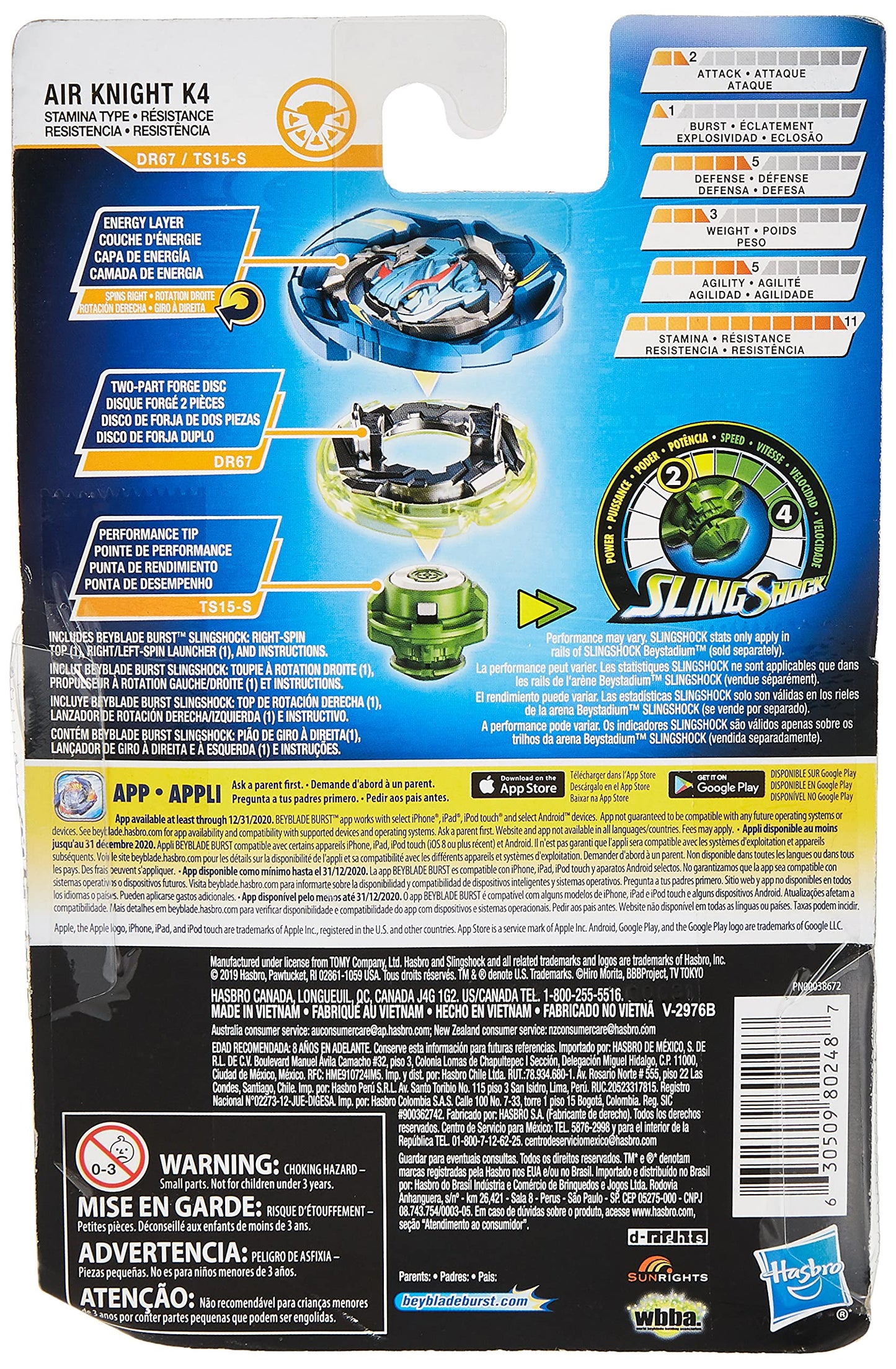 Beyblade Burst Turbo Slingshock Air Knight K4 Starter Pack -- Battling Top and Right/Left-Spin Launcher, Age 8+